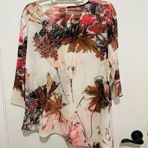 Chico’s sz 2 (12 in ladies)  Floral Print Women's Top - Cream and Brown
